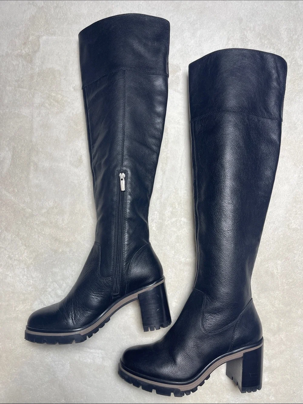 Vince Camuto Dasemma Black Leather Over-the-Knee Block Heel Boots Size 6.5